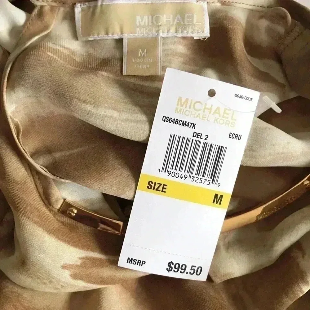 Michael Kors Tan and White Ecru Blouse Size M